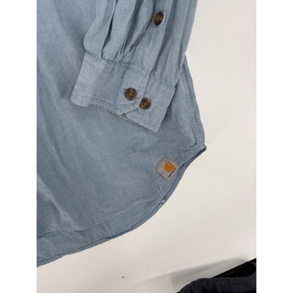Carhartt Mens XL Blue Chambray Long Sleeve Button Down Work Shirt Dual Pockets - Picture 3 of 6